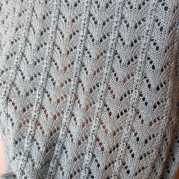 Vintage Koret Eyelet Knit Crochet Blue 3/4  Sleeve Sweater Woman Small - Picture 5 of 7
